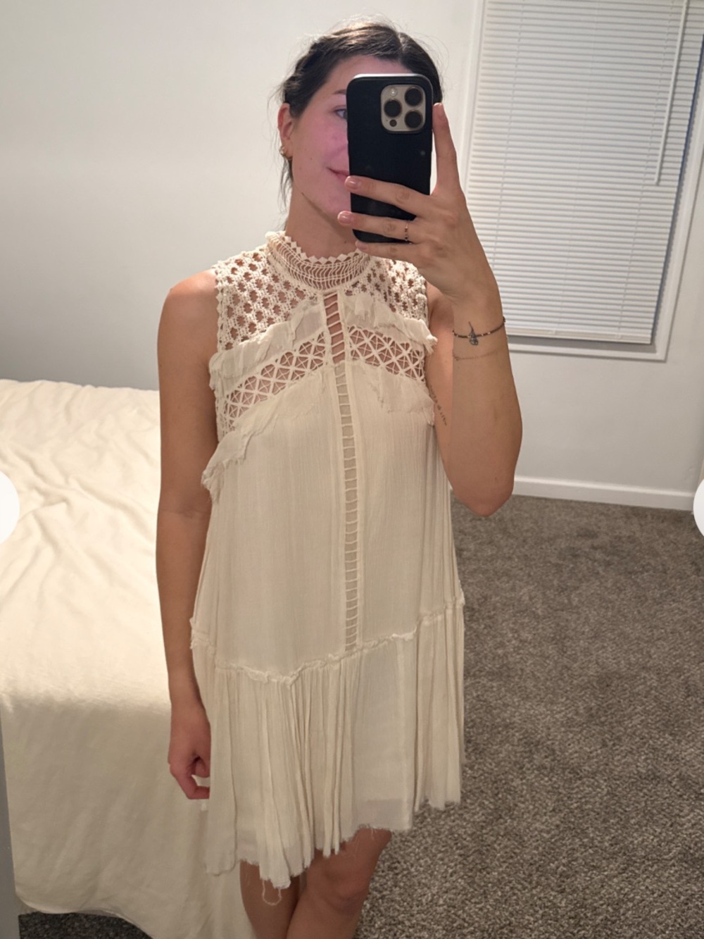 Free People Cream Crochet Yoke Mini Dress